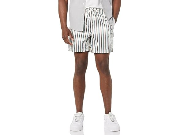Amazon  Essentials 6" Drawstring Short Green Stripe XS