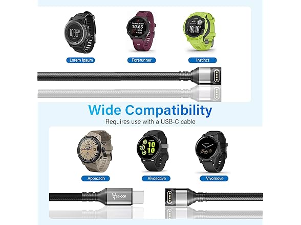 90Degree Type C Garmin Watch Charger Cable