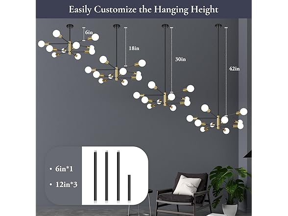 BesLowe 10-Light Modern Sputnik Chandelier, Black & Gold