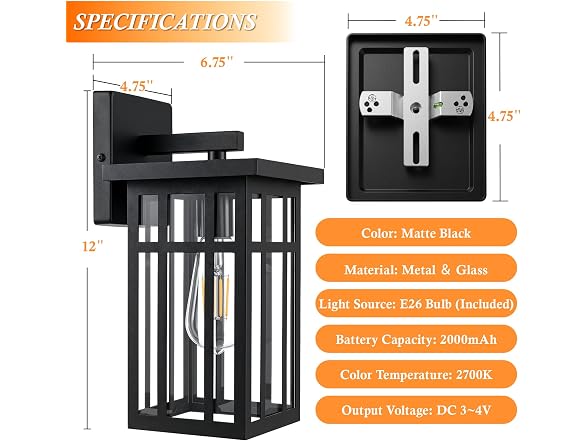 2-Pack Solar Outdoor Wall Lights, Exterior Wall Lanterns Black