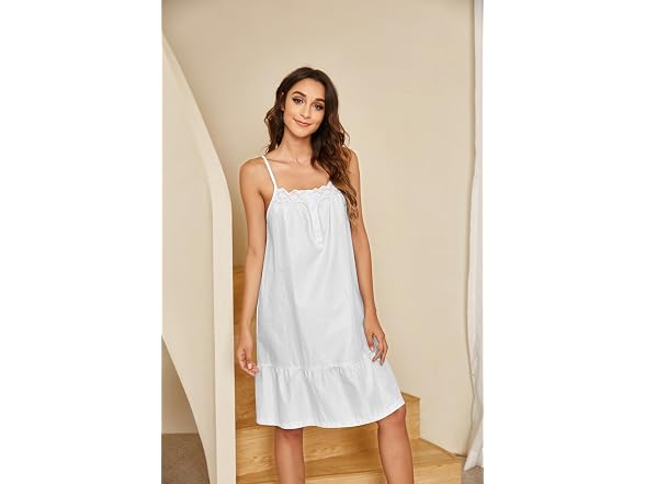Ekouaer Women (L) 100% Cotton Lace Nightgown Dress