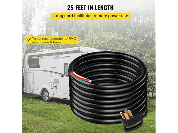 25' 50A RV Camp Power Cord Generator Cord 6/3