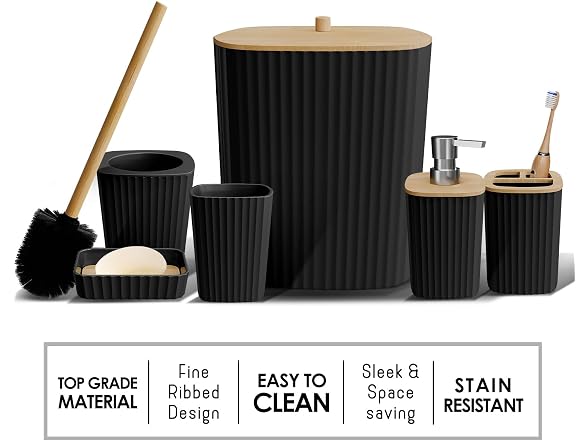Clara Clark Bathroom Set - Black Bathroom Accessories Set