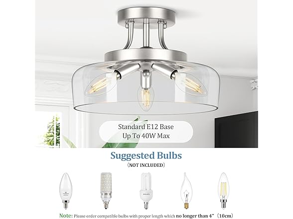 TOBUSA 3-Light Silver Semi Flush Mount Light Fixture