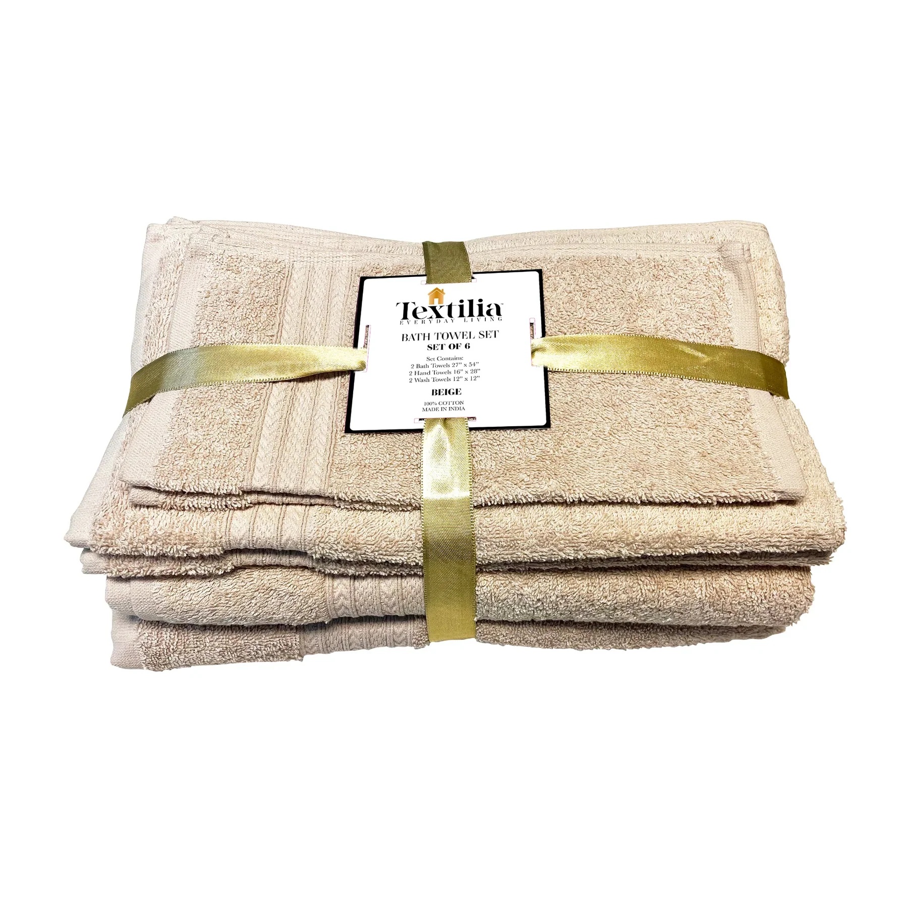 Textilia Set of 6 Bath Towel Set  Beige - Gallery 8