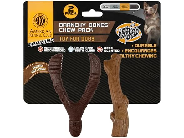 AKC 2 Pack Training Dog Chew Toy, Wood Infused