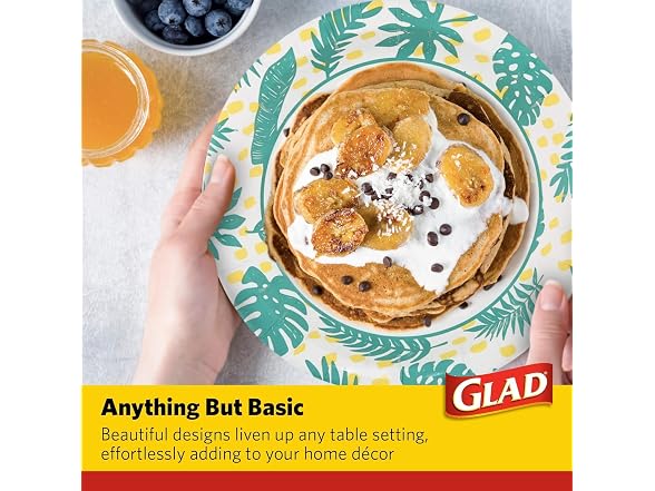 Glad Round Disposable Paper Plates, Palm Leaves,  50 Ct