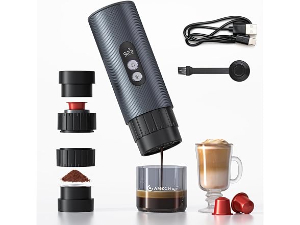AMZCHEF Portable Coffee Maker, Silver