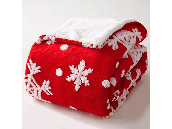 RILIHO Red Sherpa Snowflakes Blanket