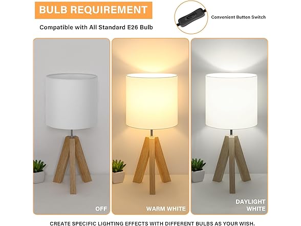 Brightever Small Wooden Tripod Table Lamp