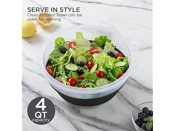 4 Qt Collapsible Salad Spinner Black