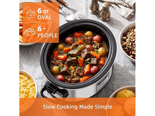 AURYAO 6 Quart Programmable Slow Cooker