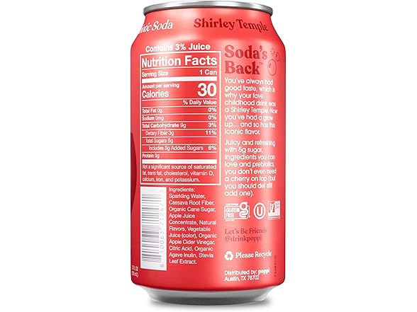 12PK Poppi Sparkling Prebiotic Soda Shirley Temple
