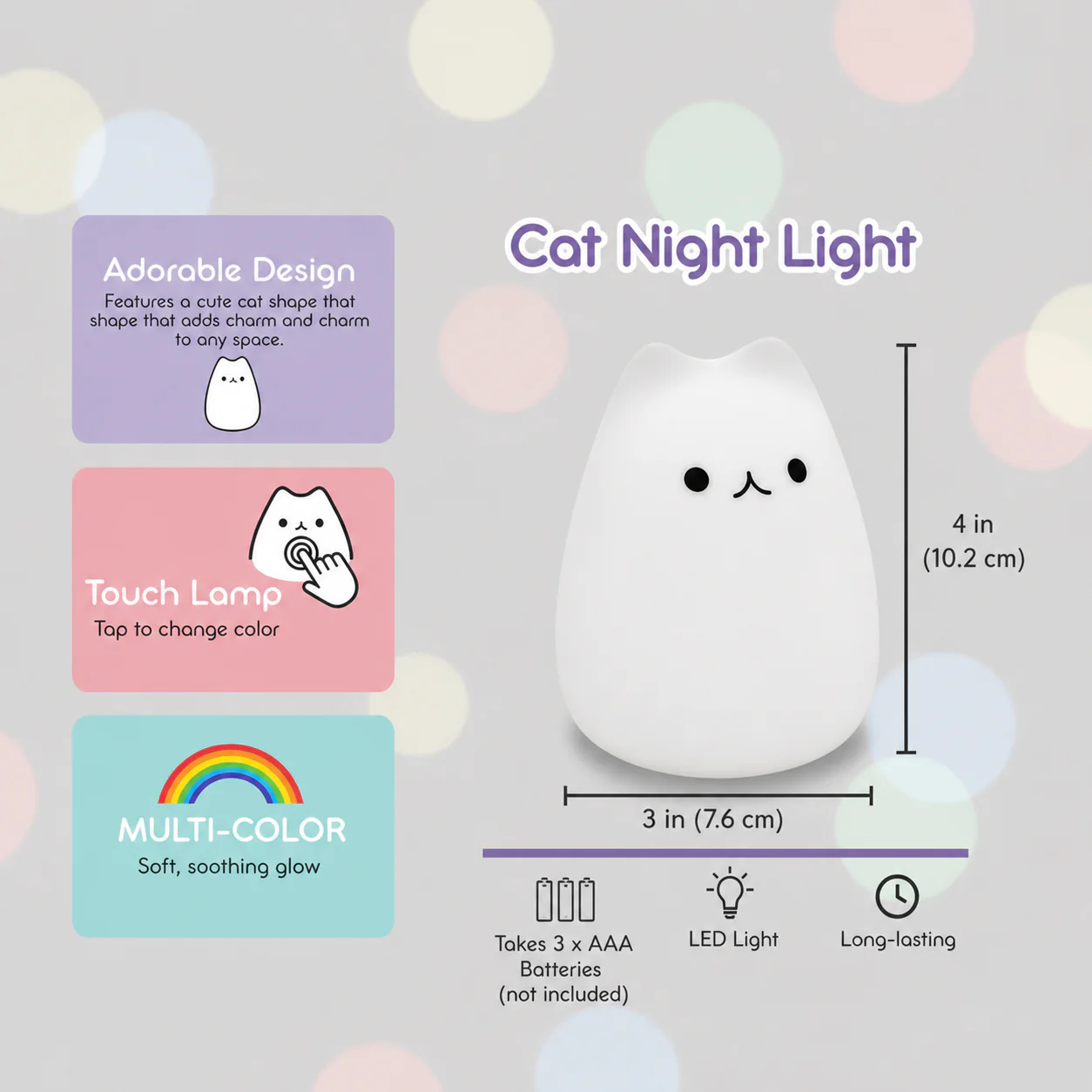 Soft Mushy Color Changing Cat Lamp Night Light - Gallery 6