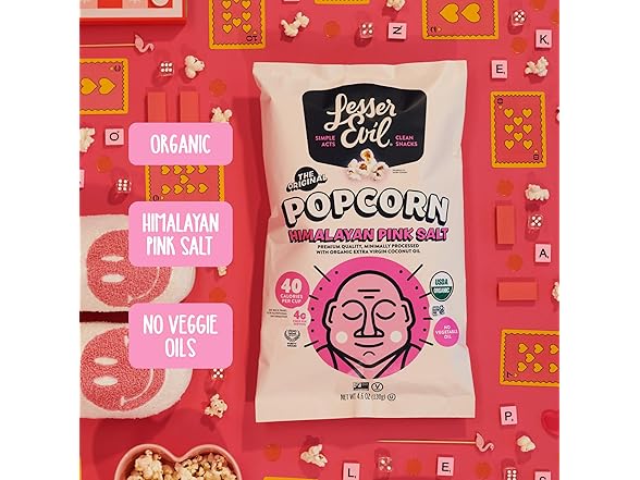 LesserEvil Popcorn, Himalayan Pink Salt, 4.6 Oz