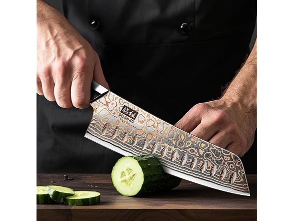 SHAN ZU 7 Inch Damascus Santoku Knife