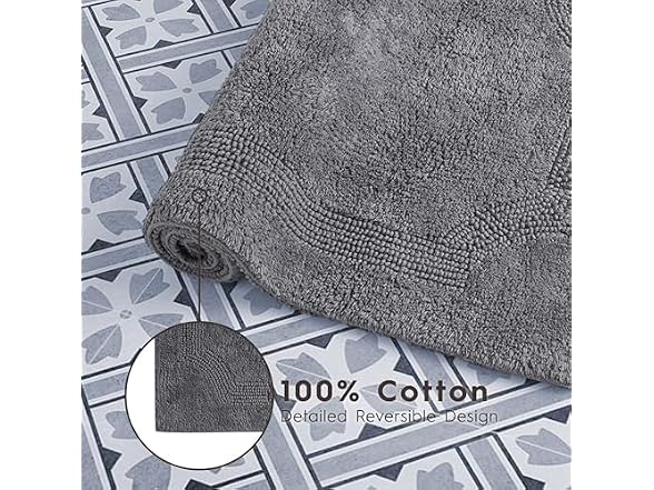 Laura Ashley - Reversible Cotton Bath Mat 2-Pc Set, Charcoal