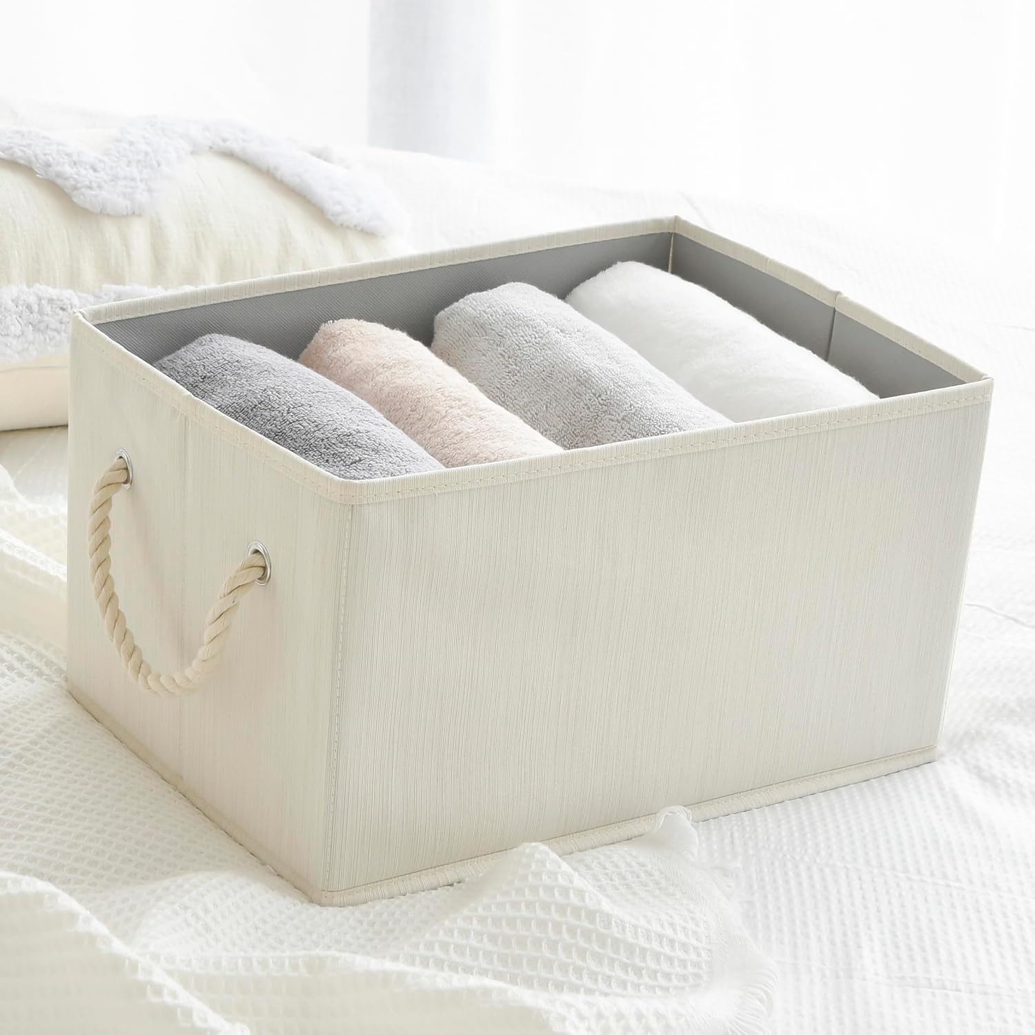 Sukkiri Homu 2-pk Fabric Baskets with Handles Ivory White - Gallery 2