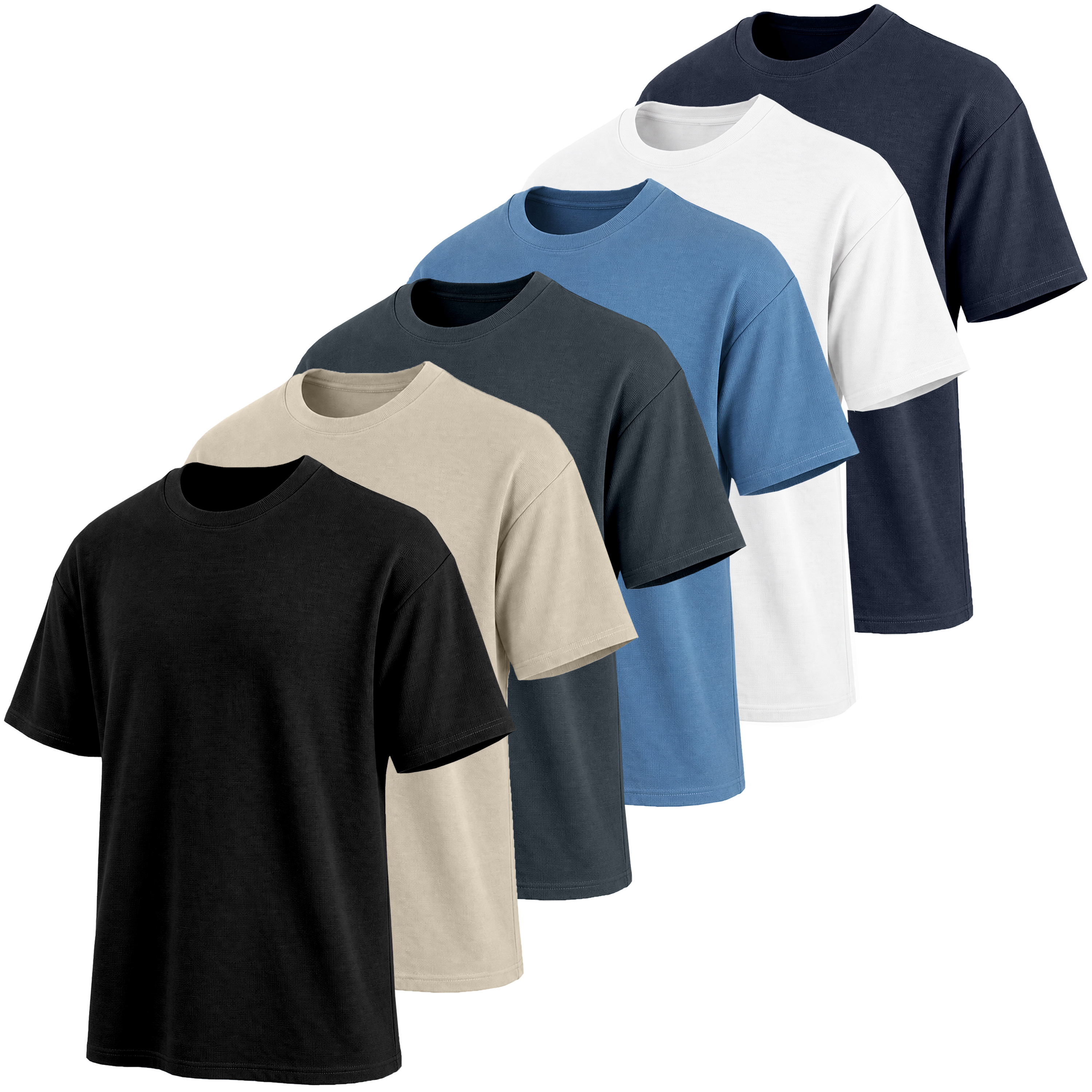 5Pk Mens Waffle Knit Drop Shoulder Tee - Gallery 16