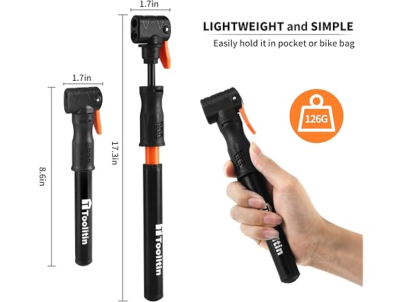 TOOLITIN Mini Bike Pump, Portable Bicycle Acce