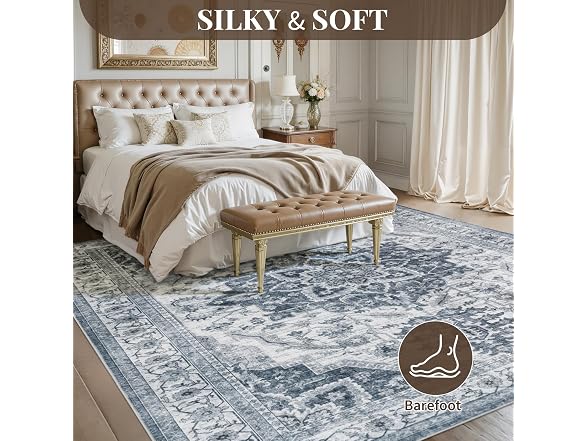 UKISS Blue Vintage Washable Rug 8'x10'