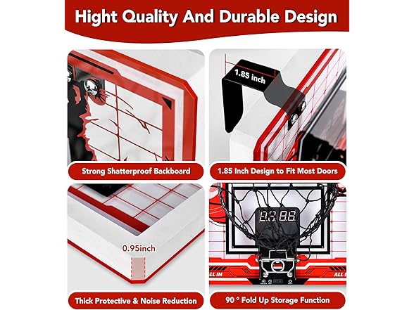 Over Door Mini Basketball Hoop w/ Lights