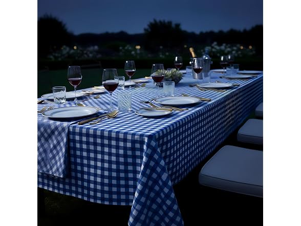 40" x 100' Classic Blue Gingham Disposable Plastic Tablecloth