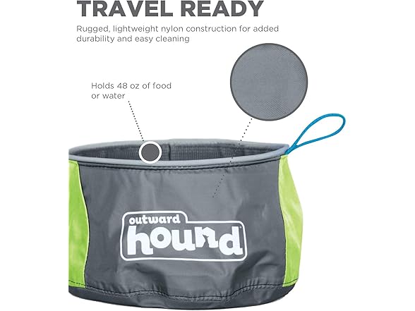 Outward Hound Port-A-Bowl Portable Dog Dish, 48 oz