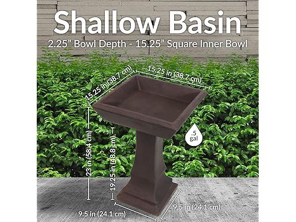 Sunnydaze 23” H Concrete Bird Bath Brown