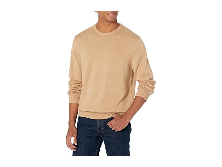 Amazon Essentials Men's Long-Sleeve Crewneck Sweater, 100% Cotton, Big & Tall Options Available, Camel Heather, X-Large