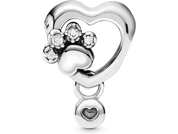 PANDORA Paw Heart Sterling Silver Charm Clear