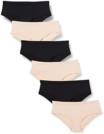 Amazon Essentials Women's Microfiber Underwear (Hipster & Thong, Available in Plus Size), Pack of 6, Black/Soft Petal, 1X