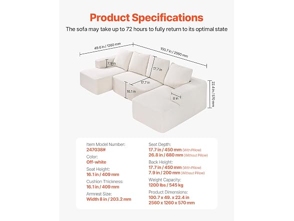 Vevor G3355-V1231718244 VEVOR Modular Sectional Sofa, 