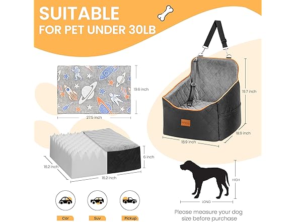 Dog Car Seat with Washable Mat