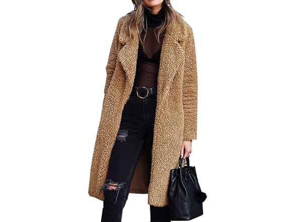 Angashion Women (L) Fuzzy Fleece Lapel Fur Jackets