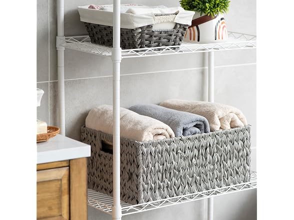 Suptinwear Large Wicker Storage Basket for Organizing Grey