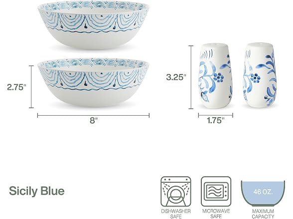 Fitz and Floyd Sicily Blue Italian Design Serve Bowls Set of 2