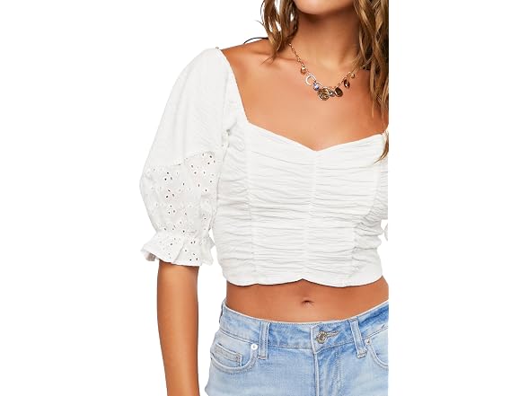 Forever 21 (S) Ruched Eyelet Crop Top White