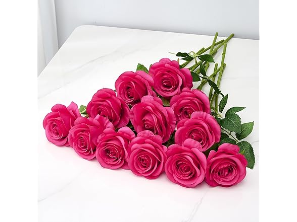Helera 12PC Hot Pink Roses Artificial