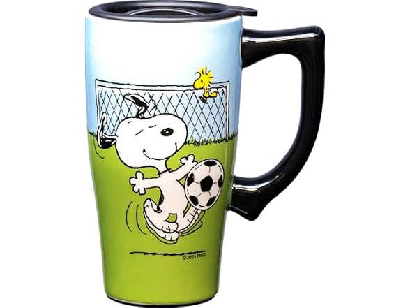 Spoontiques Snoopy Soccer Ceramic Travel Coffee Mug