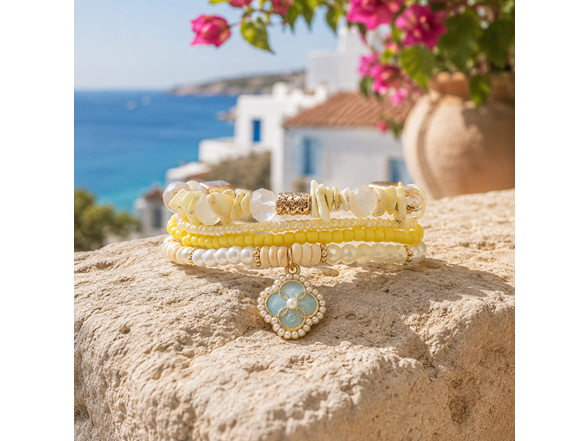 Stretch Beaded Bracelet Stack with Clover Charm