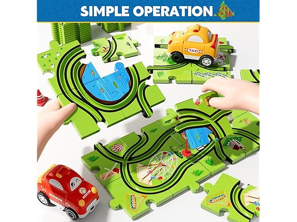 Beby Buty Beby Buty 64PCS Puzzle Track Car Set