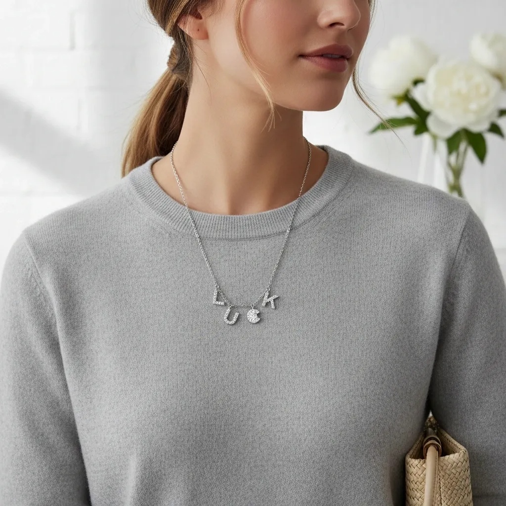 Diamond Luck Letter Pendant Necklace - Gallery 8