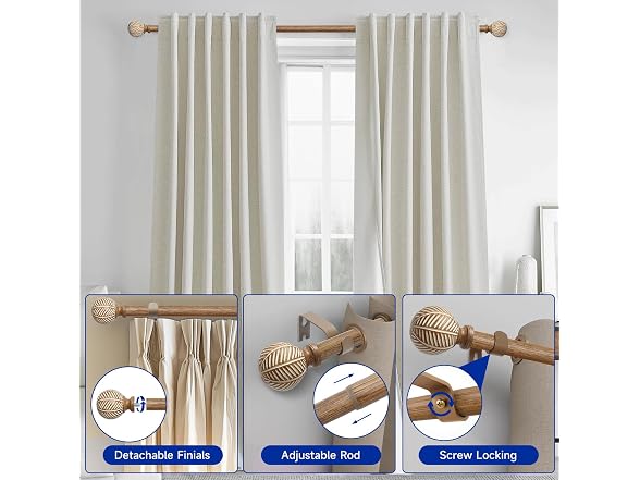 UNCONSIL Wood Grain Leaf Curtain Rod 1"
