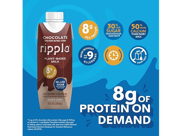 Ripple Non-Dairy Milk, Chocolate| Vegan, 12pk