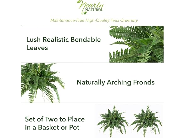 Nearly Natural 40 in Artificial Boston Fern Indoor Plant (Set of 2)