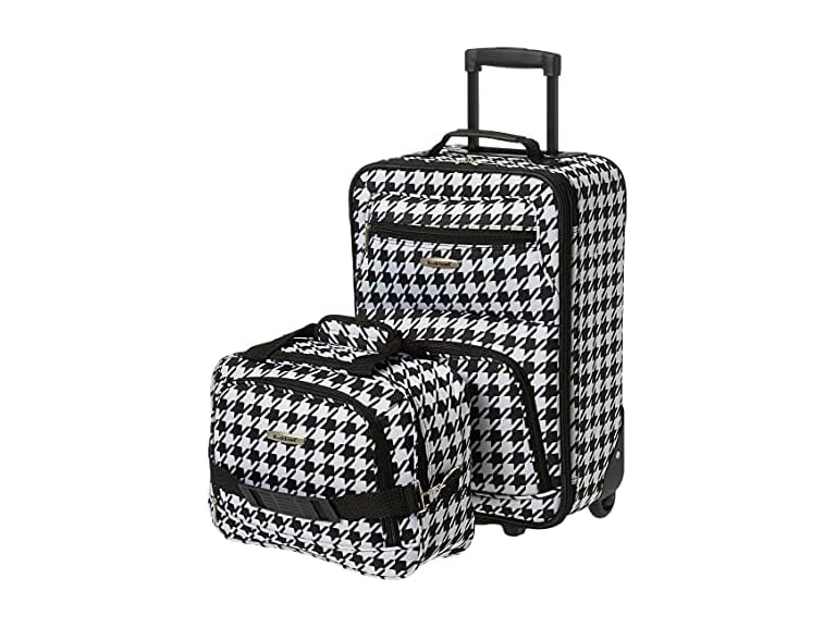 Rockland Fashion Softside Upright Luggage Set, Expandable, Kensington, Black and White, 2-Piece(14/19)