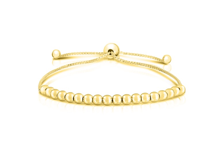 Yeidid Italian 925 Sterling Silver Adjustable Beaded Slider Bracelet Plated in 18K Yellow Gold