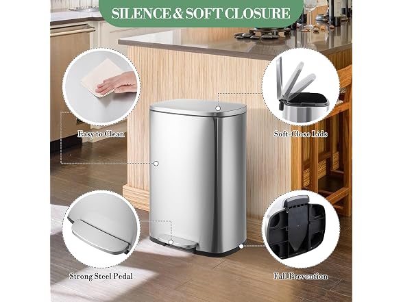 OUTLANE 13 Gallon Kitchen Trash Can with Soft-Close Lid