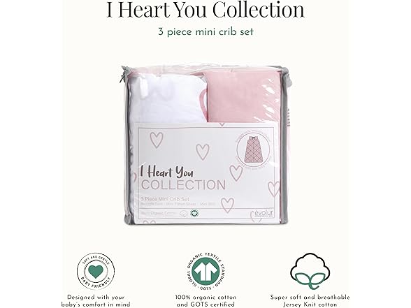 Evolur Baby Pink Heart Crib Bedding Set